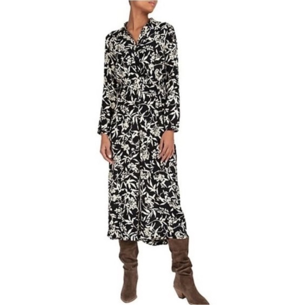 ba&sh Lonik Lady Floral Wide Leg Jumpsuit Long Sleeve Black Cream Womens 4